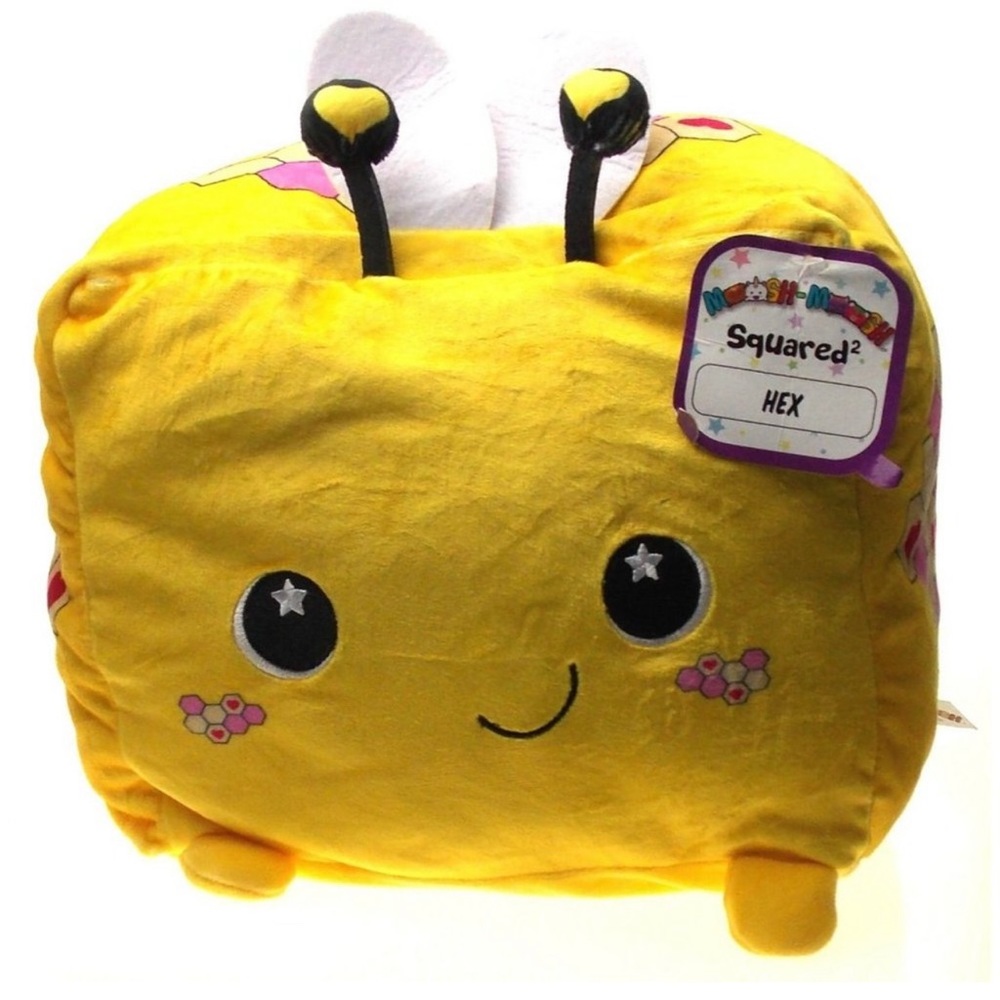 Moosh Moosh Squared Hex Bee Yellow Soft Plush Buddies Stuffed Animal Pillow Gift